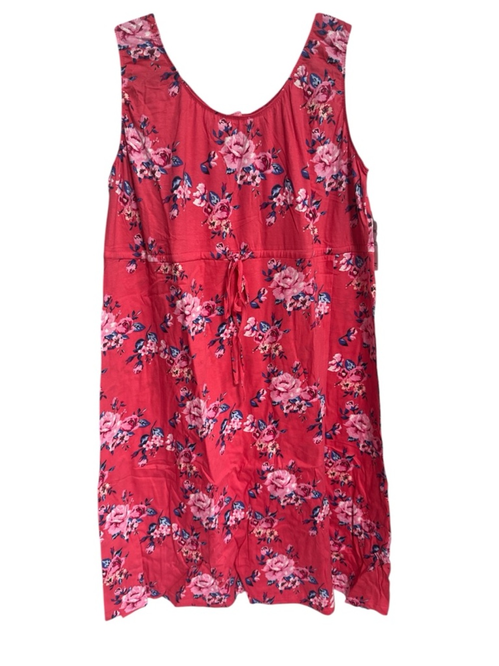 Baby Be Mine Maternity Sleeveless Floral Tie-Waist Midi Dress in Coral Pink